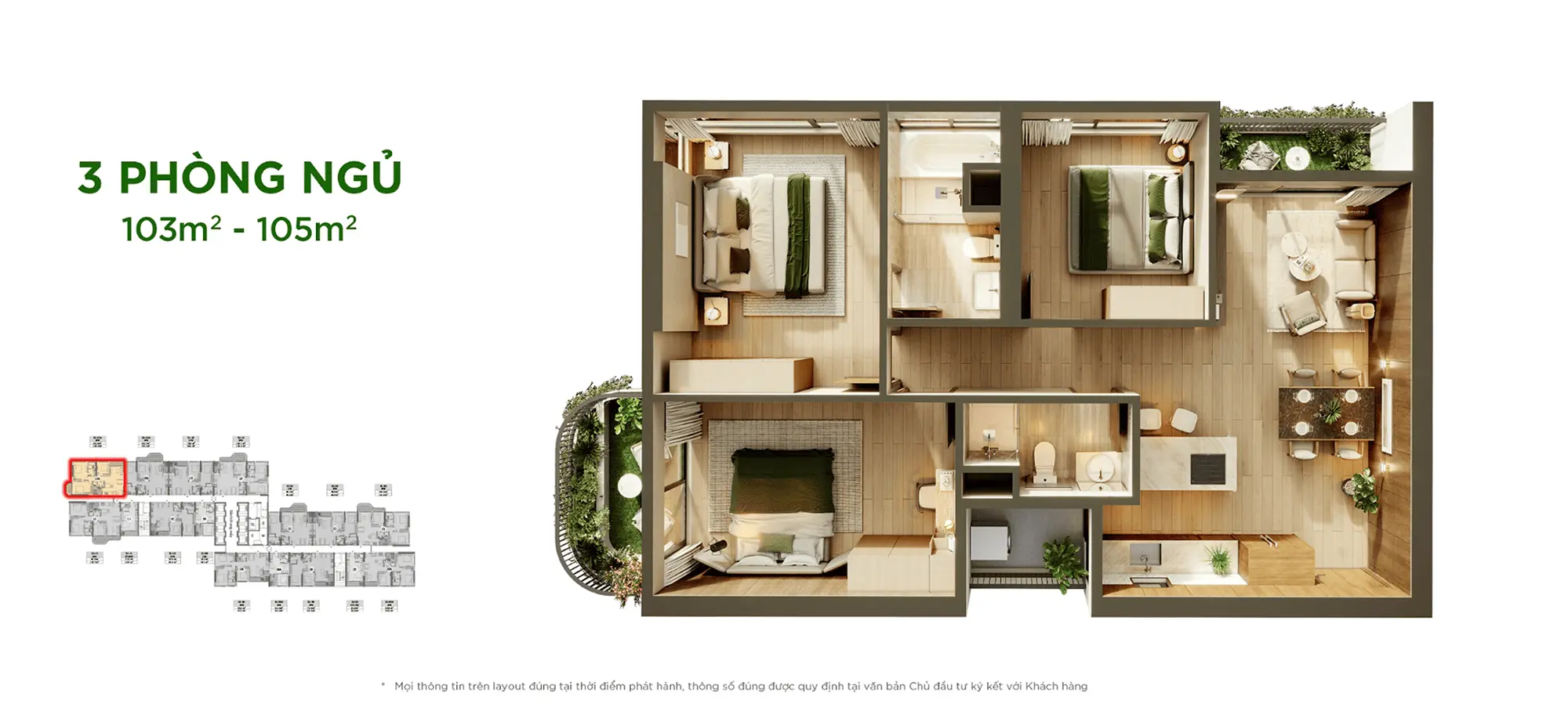 Layout thiết kế căn hộ 3 Phòng Ngủ 103m2 – 105m2 tại Sky Retreat Residences, phân khu Sky Retreat Layout thiết kế căn hộ 3 Phòng Ngủ 103m2 - 105m2 tại Sky Retreat Residences, phân khu Sky Retreat