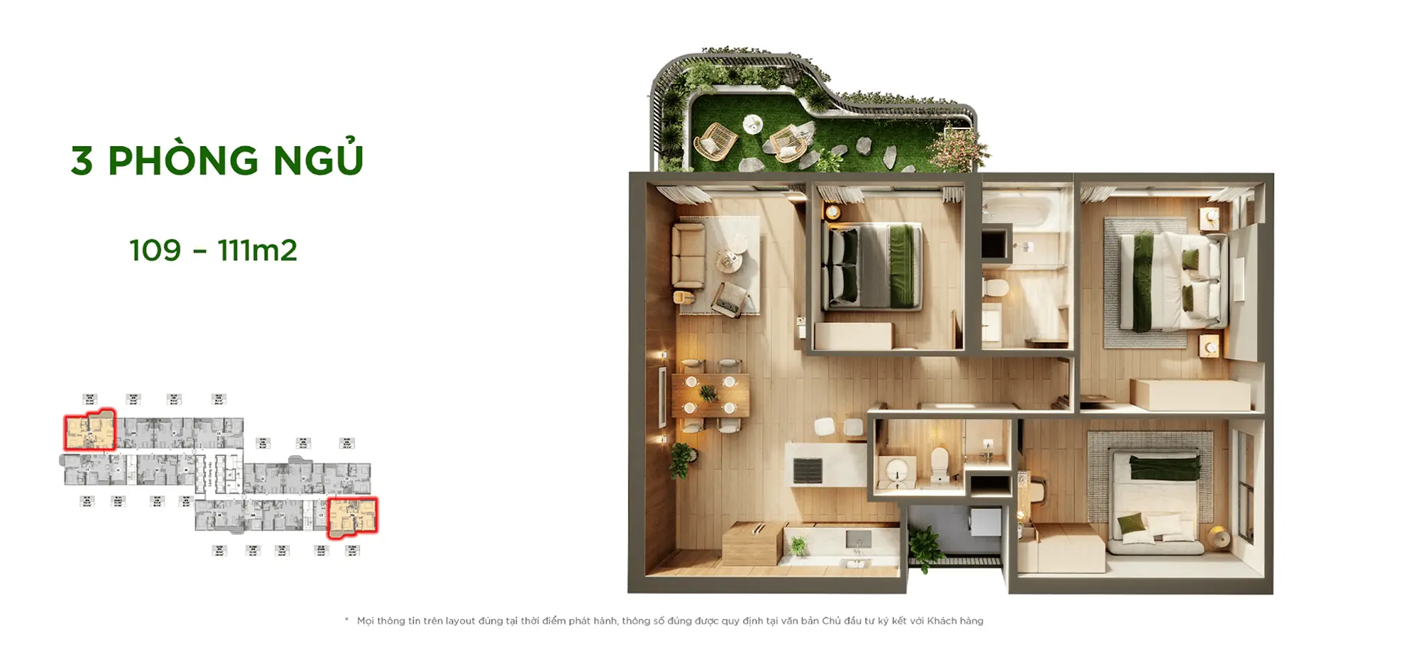 Layout thiết kế căn hộ 3 Phòng Ngủ 109m2 – 111m2 tại Sky Retreat Residences, phân khu Sky Retreat Layout thiết kế căn hộ 3 Phòng Ngủ 109m2 - 111m2 tại Sky Retreat Residences, phân khu Sky Retreat