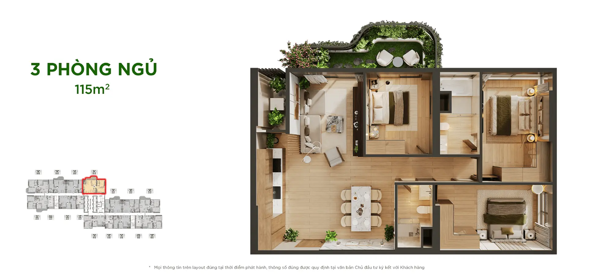 Layout thiết kế căn hộ 3 Phòng Ngủ 115m2 tại Sky Retreat Residences, phân khu Sky Retreat Layout thiết kế căn hộ 3 Phòng Ngủ 115m2 tại Sky Retreat Residences, phân khu Sky Retreat