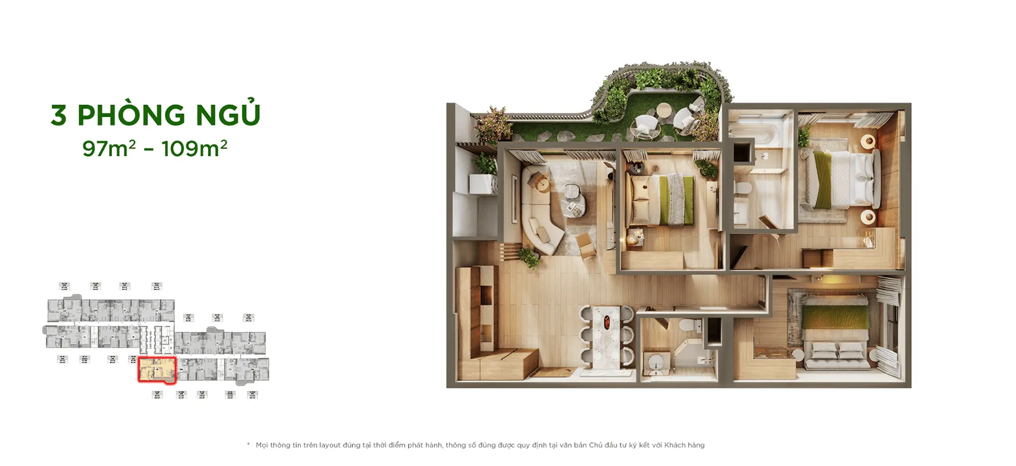 Layout thiết kế căn hộ 3 Phòng Ngủ 97m2 – 109m2 tại Sky Retreat Residences, phân khu Sky Retreat Layout thiết kế căn hộ 3 Phòng Ngủ 97m2 - 109m2 tại Sky Retreat Residences, phân khu Sky Retreat