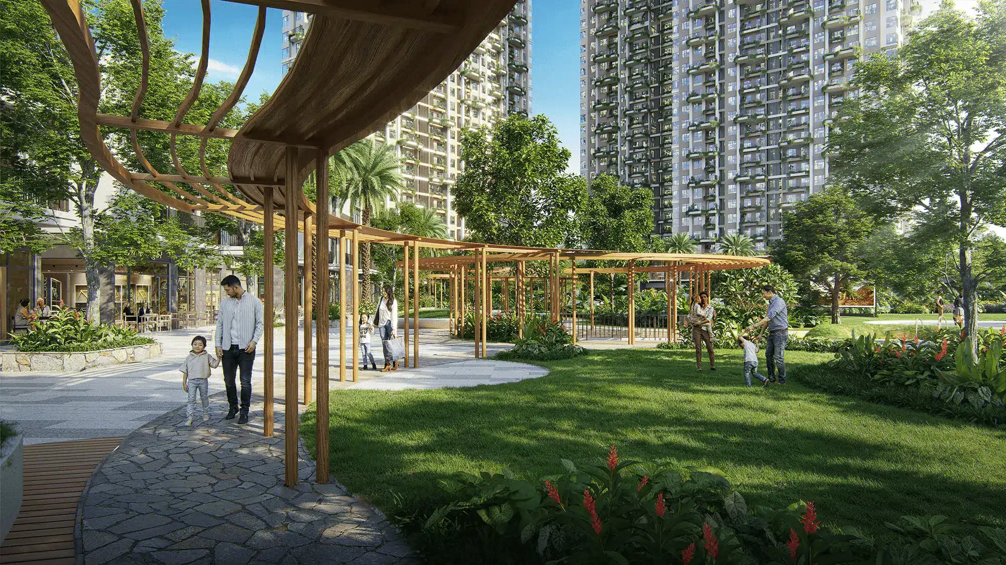 Pergola gỗ Hành lang xanh mát kết nối các khu vực tiện ích, tạo không gian đi bộ thoáng đãng giữa thiên nhiên xanh mướt Pergola gỗ Hành lang xanh mát kết nối các khu vực tiện ích, tạo không gian đi bộ thoáng đãng giữa thiên nhiên xanh mướt