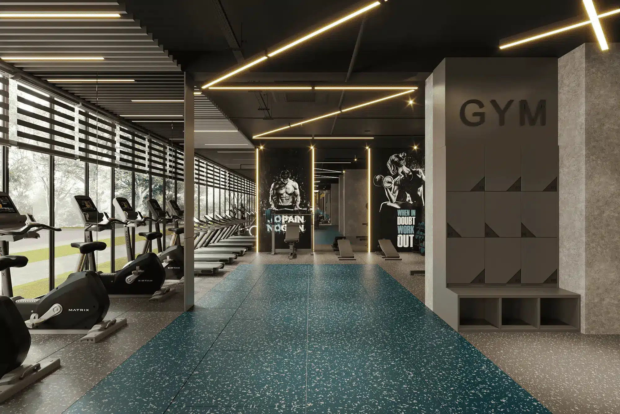 Phòng tập Gym hiện đại với thiết bị Matrix cao cấp, cửa sổ tràn ánh sáng, nơi rèn luyện sức khỏe hoàn hảo Phòng tập Gym hiện đại với thiết bị Matrix cao cấp, cửa sổ tràn ánh sáng, nơi rèn luyện sức khỏe hoàn hảo