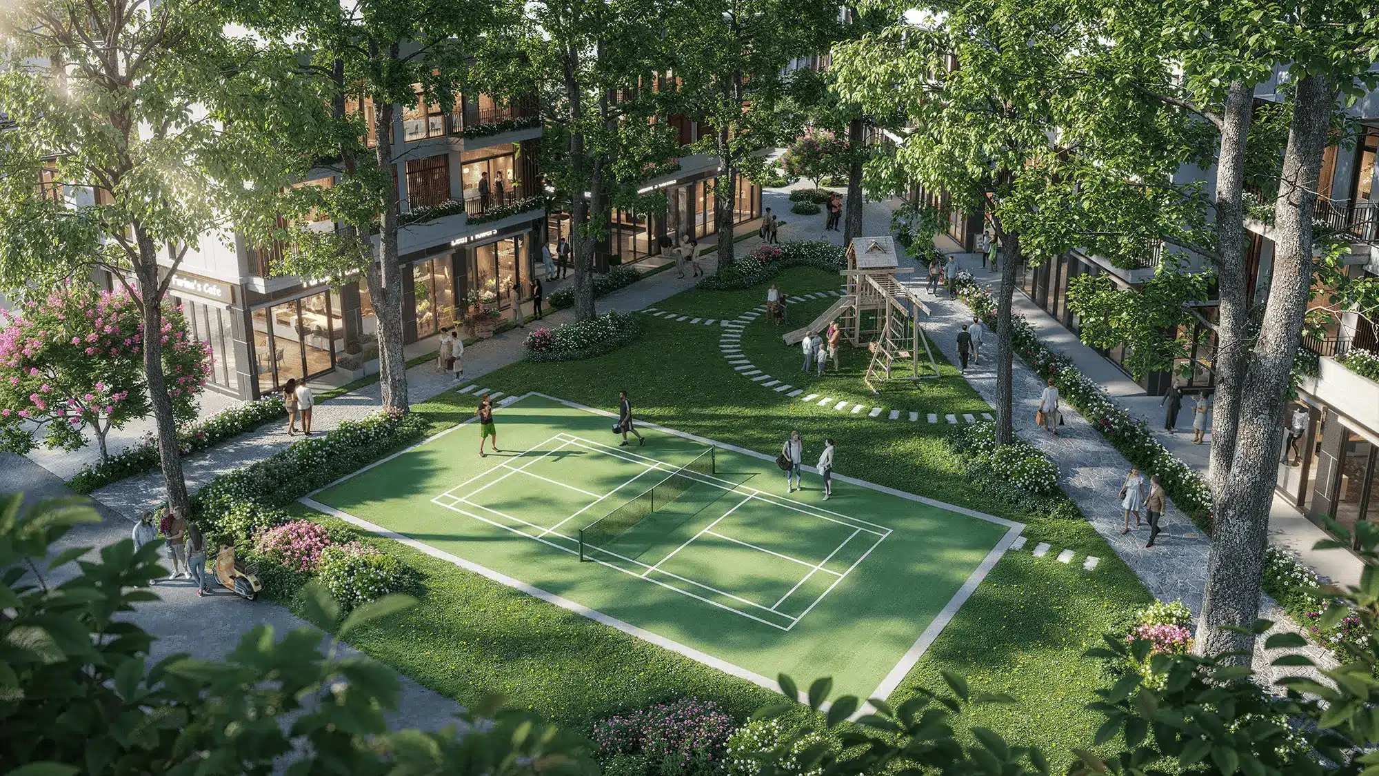 Sân tennis Không gian thể thao chuyên nghiệp giữa rừng xanh, nơi gia đình và bạn bè tận hưởng những trận đấu sôi động Sân tennis Không gian thể thao chuyên nghiệp giữa rừng xanh, nơi gia đình và bạn bè tận hưởng những trận đấu sôi động