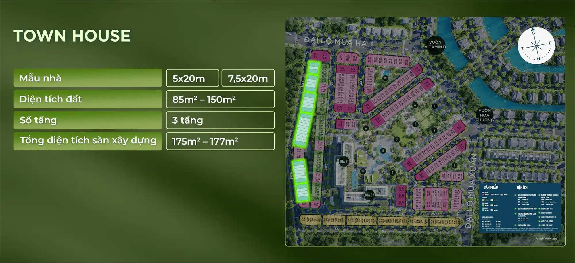Vị trí sản phẩm Town House phân khu Sky Retreat thuộc dự án Eco Retreat Vị trí sản phẩm Town House phân khu Sky Retreat thuộc dự án Eco Retreat