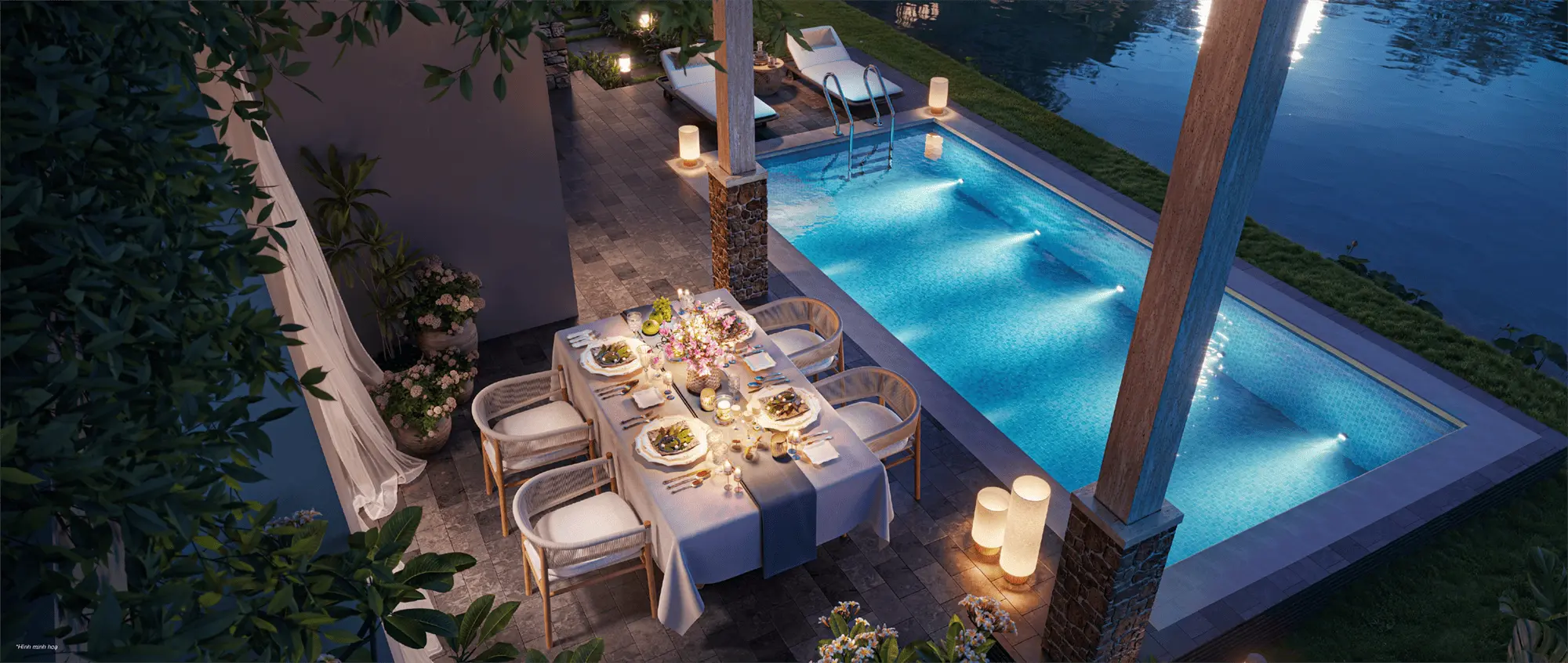 Không gian ăn uống ngoài trời bên hồ bơi, Island Villa Dinh Thự mang đến những trải nghiệm ẩm thực đáng nhớ Không gian ăn uống ngoài trời bên hồ bơi, Island Villa Dinh Thự mang đến những trải nghiệm ẩm thực đáng nhớ