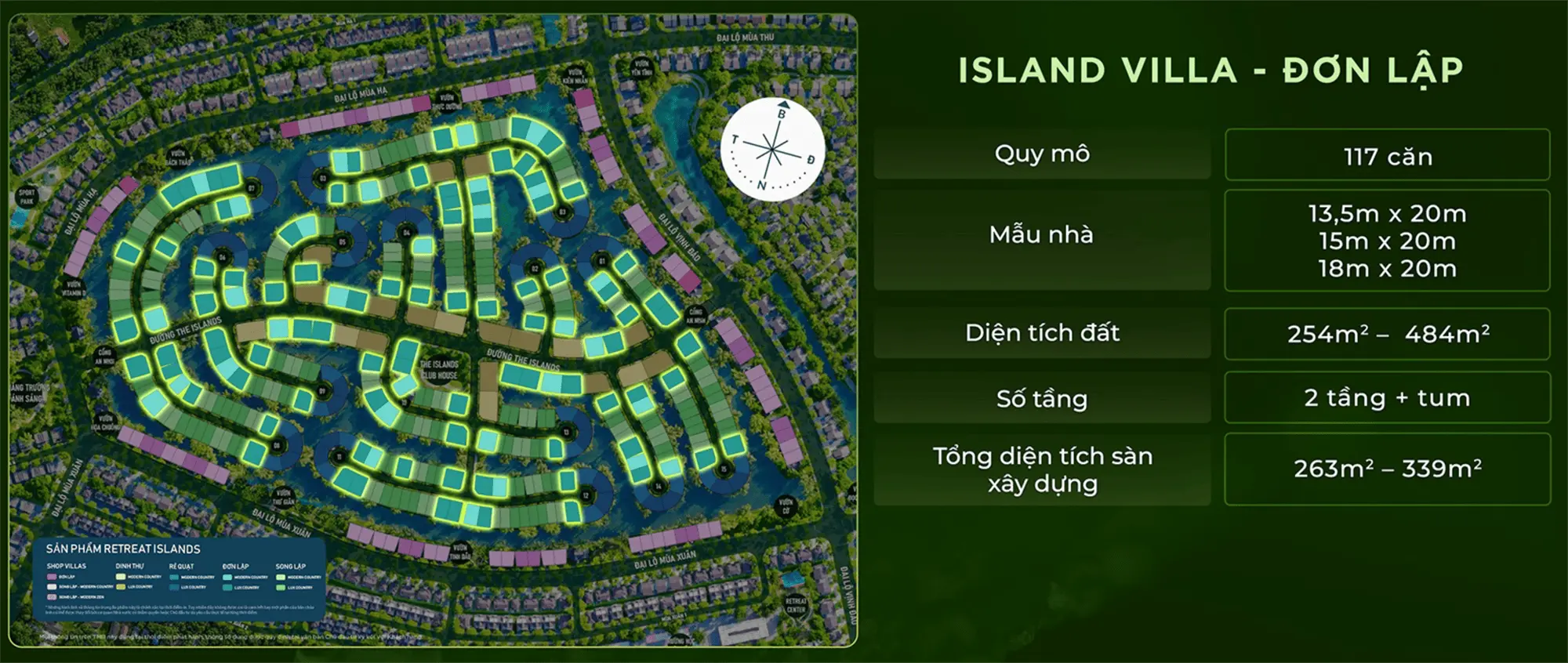 Mặt bằng sản phẩm Island Villa Đơn Lập tại Retreat Island thuộc khu đô thị Eco Retreat Mặt bằng sản phẩm Island Villa Đơn Lập tại Retreat Island thuộc khu đô thị Eco Retreat