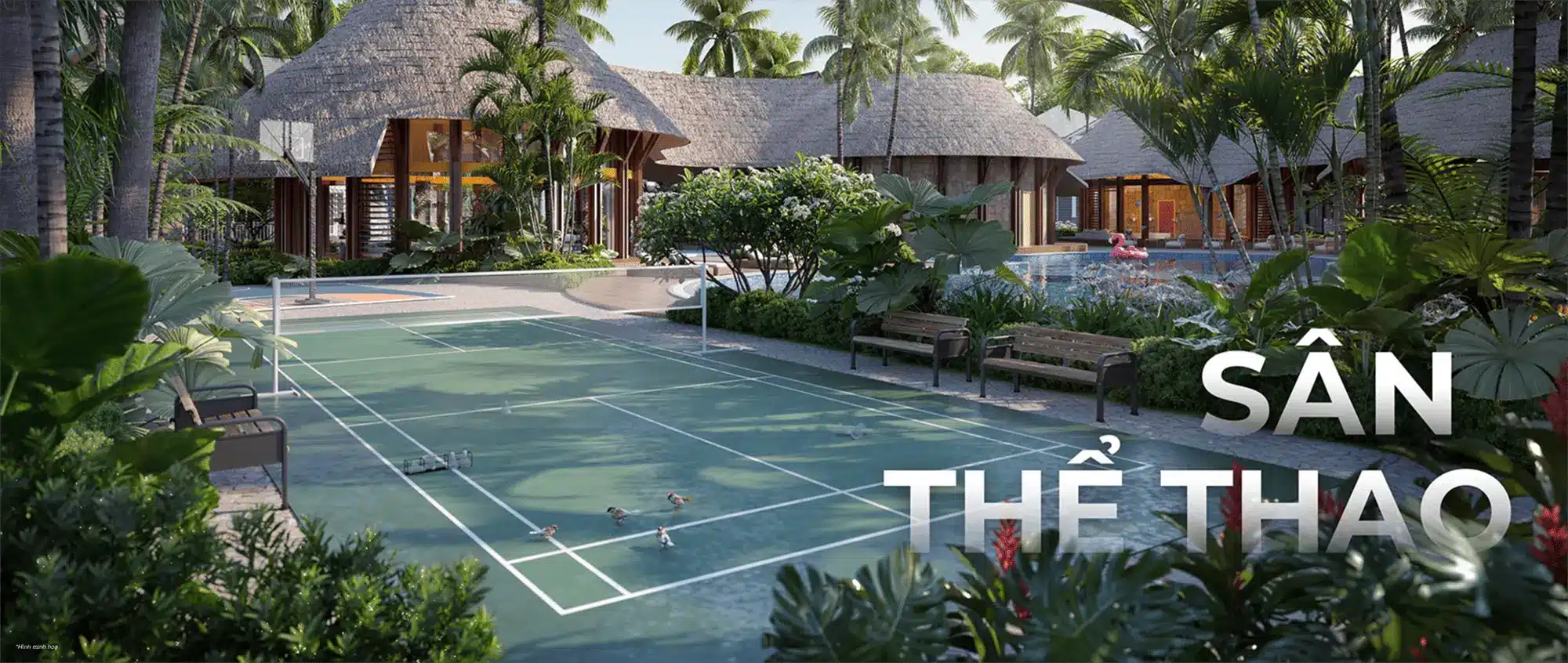 Sân tennis tiêu chuẩn quốc tế trong không gian nhiệt đới xanh mát, nơi cư dân thỏa sức vận động. Sân tennis tiêu chuẩn quốc tế trong không gian nhiệt đới xanh mát, nơi cư dân thỏa sức vận động.