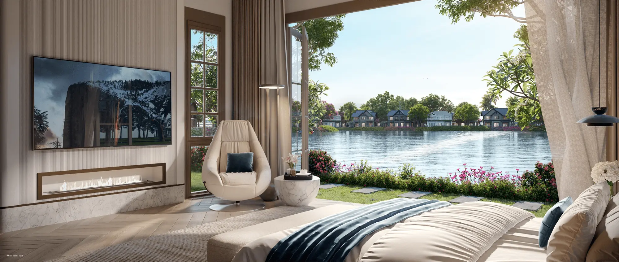 Thức dậy với tầm nhìn ra mặt hồ từ phòng ngủ Island Villa Rẻ Quạt, trải nghiệm sống như resort hạng sang Thức dậy với tầm nhìn ra mặt hồ từ phòng ngủ Island Villa Rẻ Quạt, trải nghiệm sống như resort hạng sang